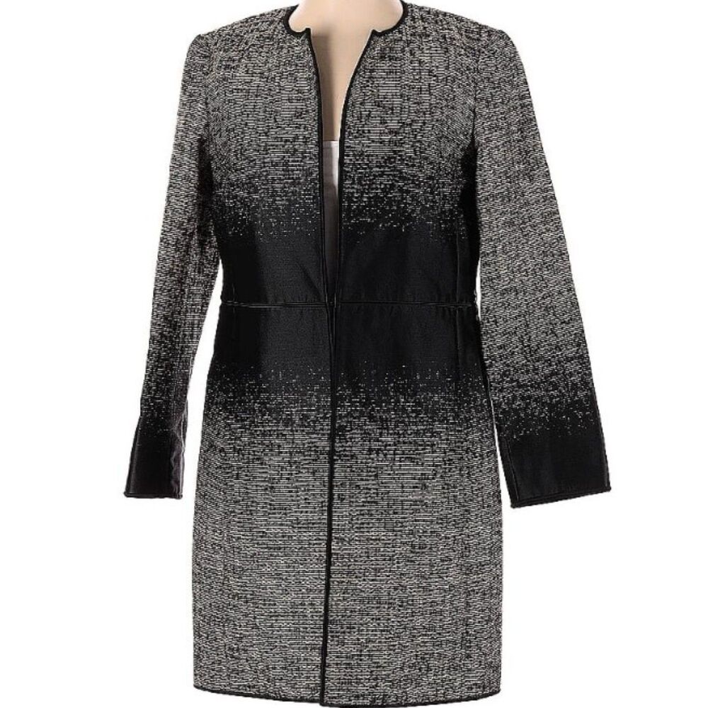 NWT Lafayette 148 New York Erin Equinox Long Sleeve Jacquard Coat Black Silver 4